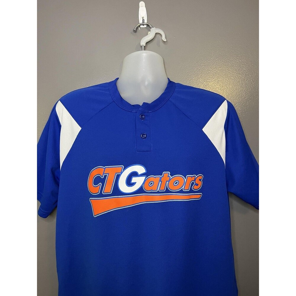 CT Gators Jersey Mens Large Blue Softball Button Henley Teamwork Athletic